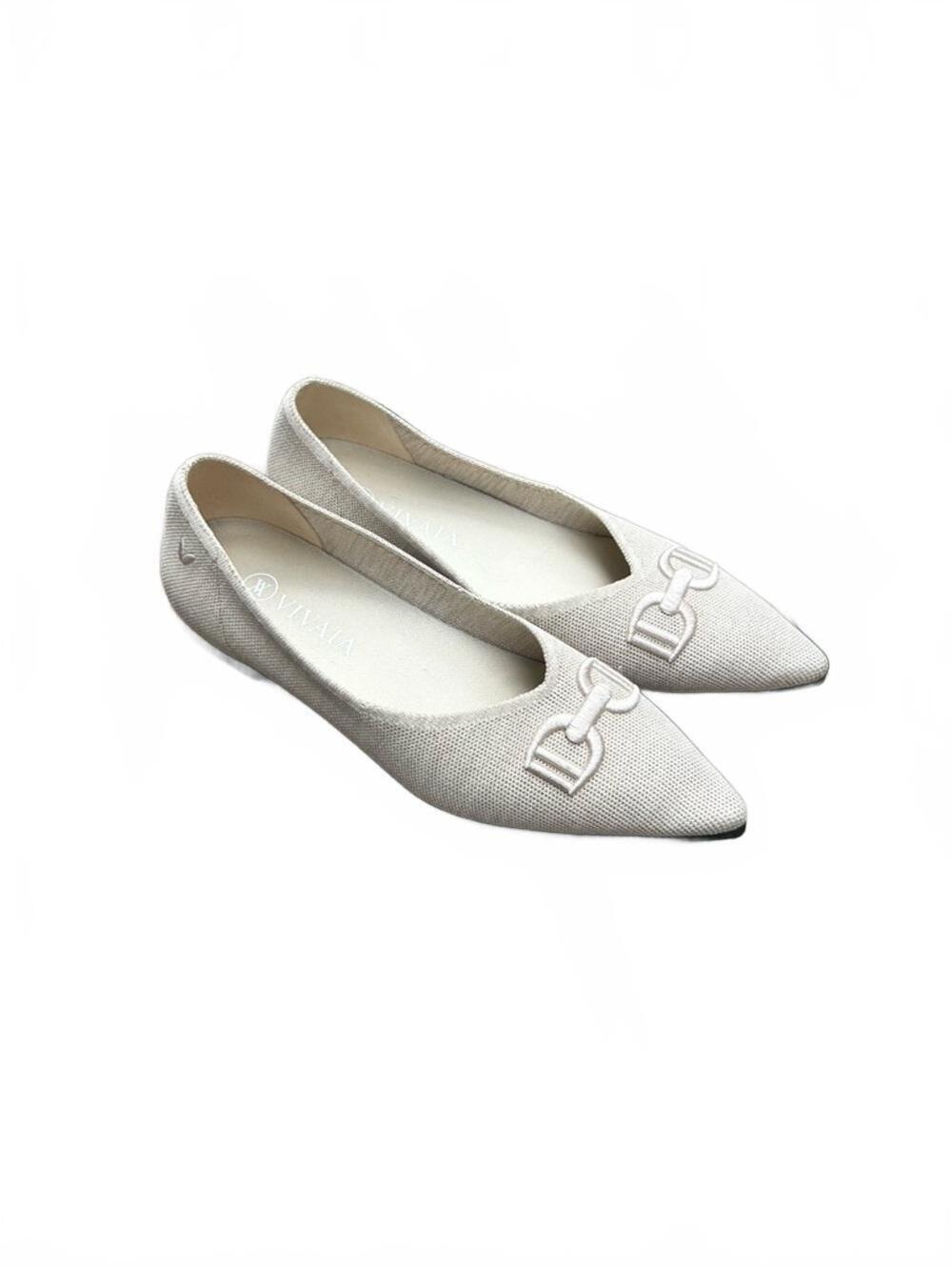 VIVAIA Ena Pointed Flat Almond Neutral Knit Bit Strap Loafer Shoe | Size 38
